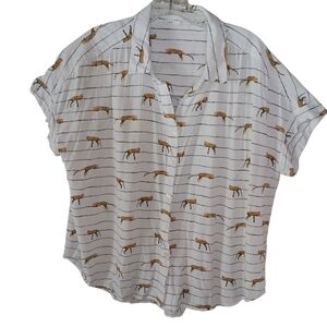 Jane + Delancey Short Sleeve Cheetah Shirt Blouse White/Black XL
